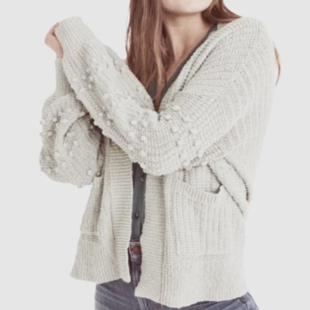 Madewell Grey Bobble Cardigan / Open front Sweater in Cool Fog Long sleeve S - Picture 1 of 16